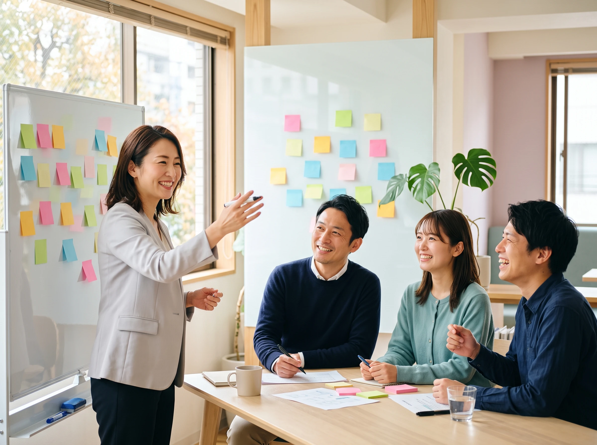 ホワイトボードを使った社内AI研修の様子