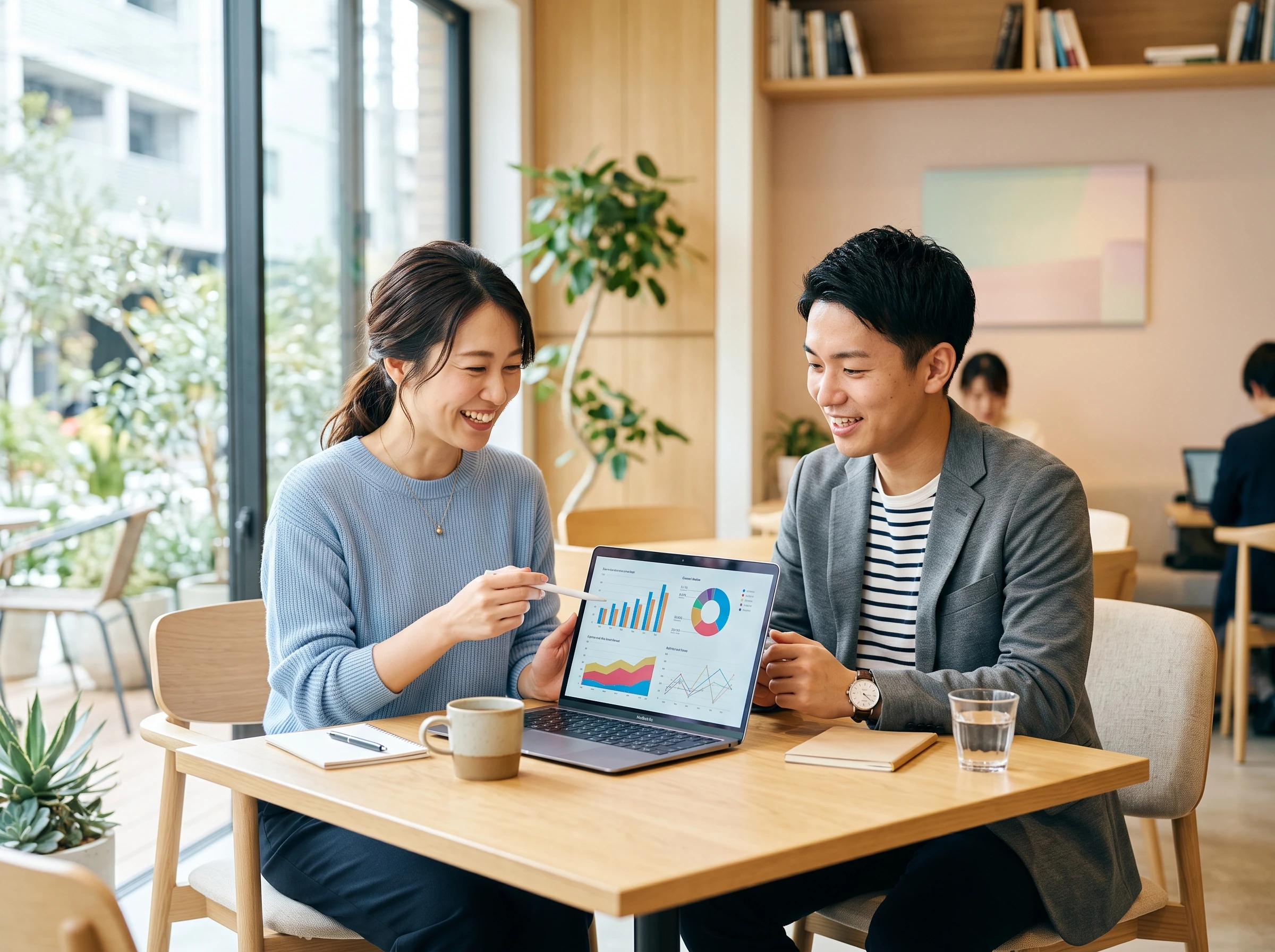 SNSの分析データを見ながら改善方針を話し合う定例ミーティング