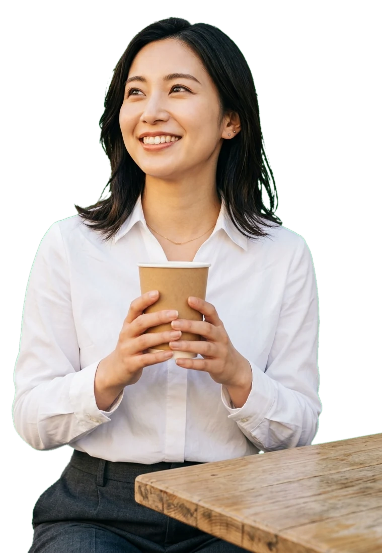 カフェでスマホを見る女性