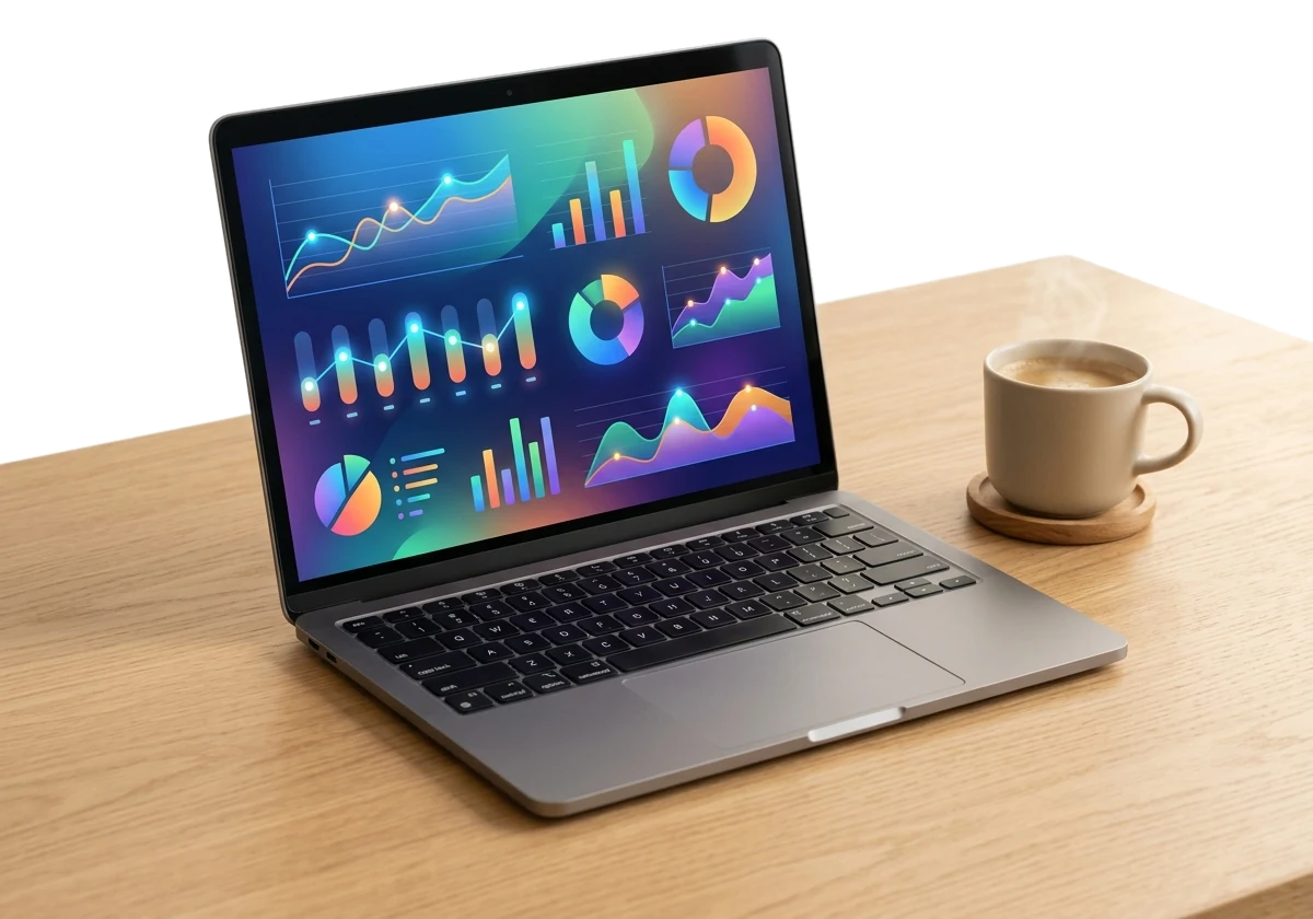 アカウント分析ダッシュボードを表示したノートPC